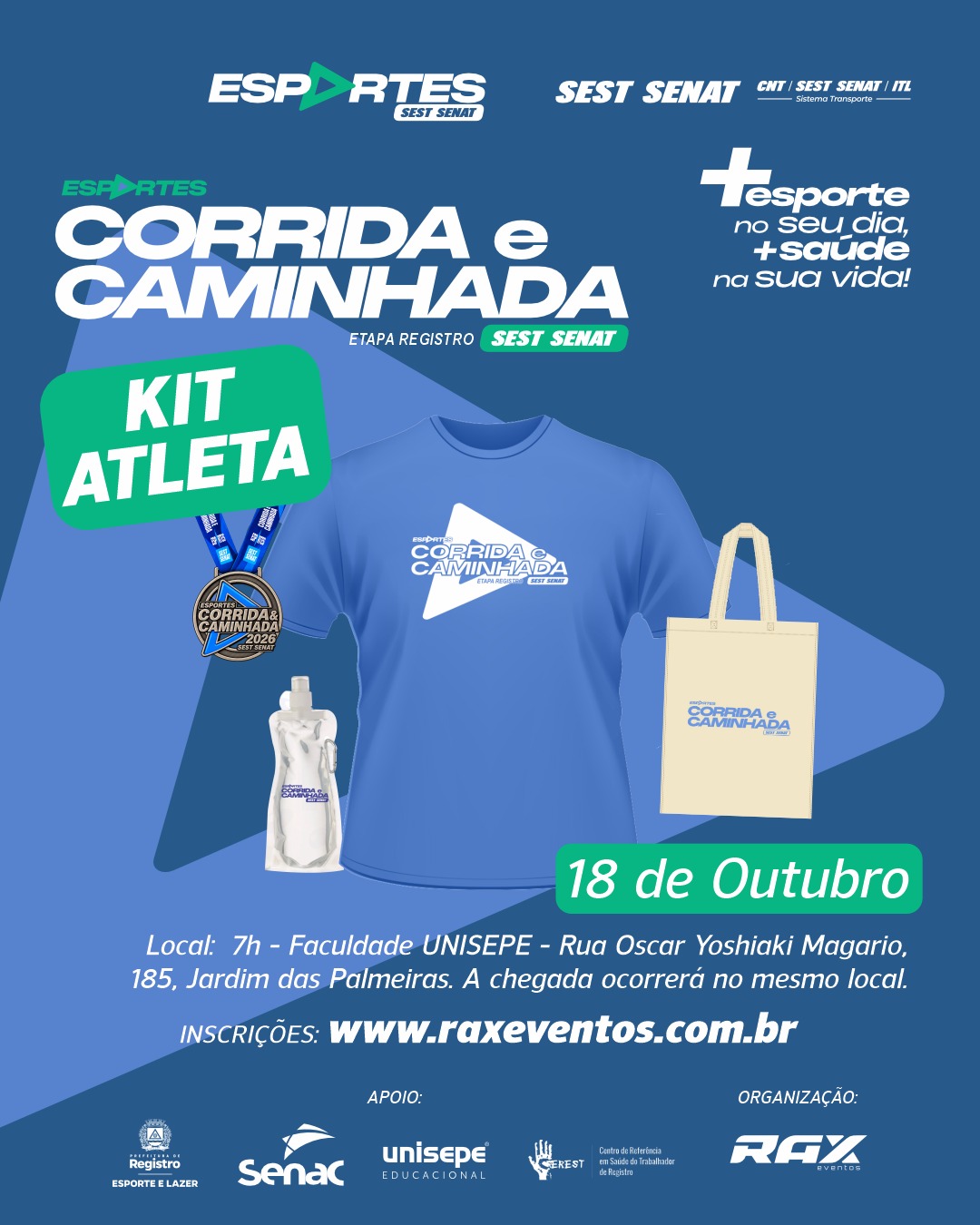 CORRIDA E CAMINHADA SEST SENAT - REGISTRO - SP - Kit