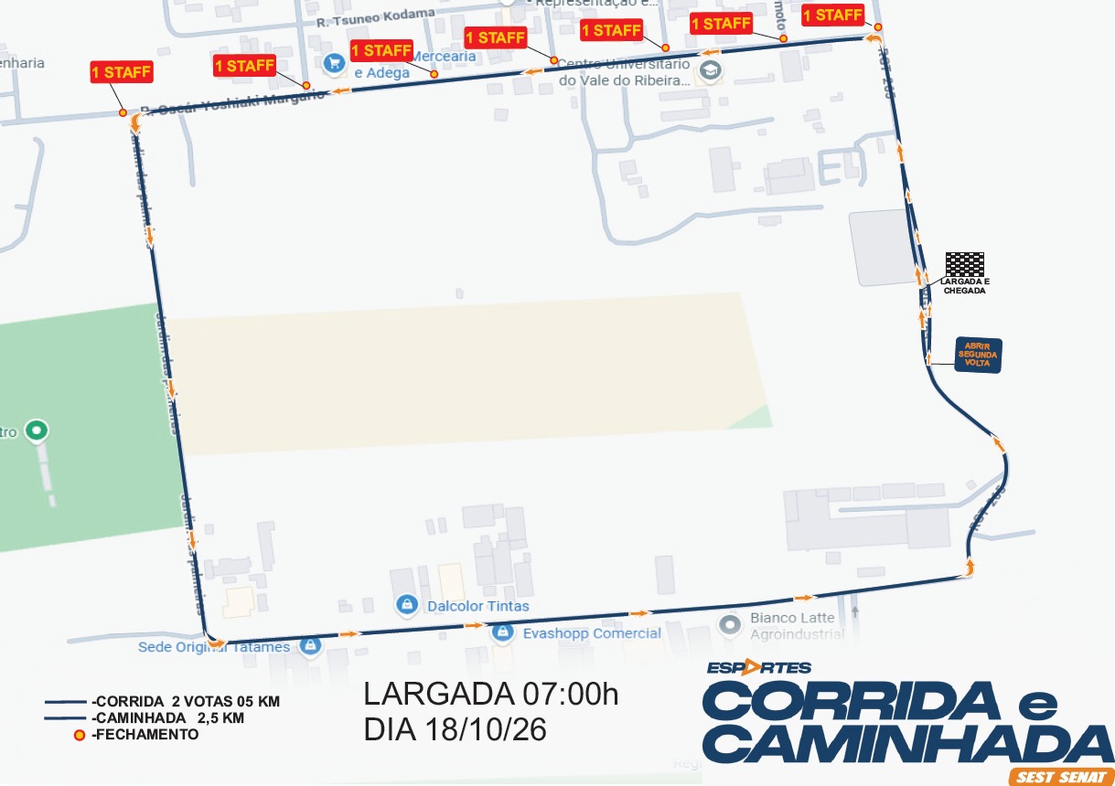 CORRIDA E CAMINHADA SEST SENAT - REGISTRO - SP - Mapa